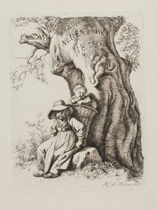 Para o Ano Novo de 1820. Mulher de um agricultor com uma criança de Johann Adam Klein