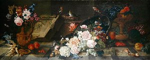 Still Life with Flowers and Fruit, c.1785-87 (óleo sobre tela) de Johann Amandus Winck