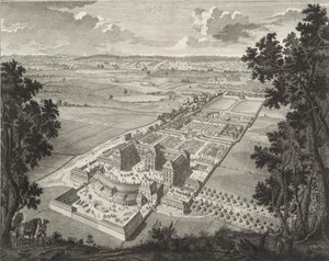 Vista aérea em perspectiva do zoológico do Castelo de Weissenstein em Pommersfelden