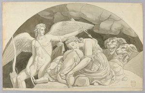Cupido desperta a psique dominada pelo conteúdo do vaso cheio de proserpina de Johann August Nahl the Younger