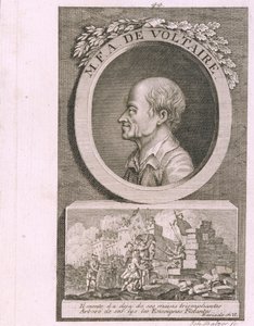 Retrato do escritor, ensaísta e filósofo François Marie Arouet de Voltaire 1694-1778 de Johann Balzer