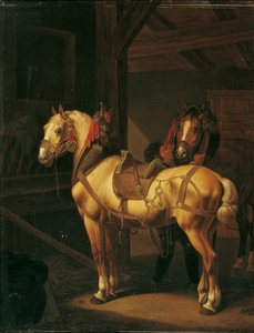Dois cavalos de tração no estábulo de Johann Baptist Michael Dallinger von Dalling