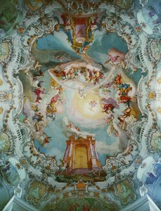Fresco central na igreja de Wies, Baviera ... (fresco) de Johann Baptist Zimmermann