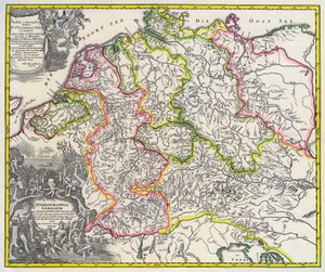 Mapa hidrográfico da Alemanha, por volta de 1720 (gravura)