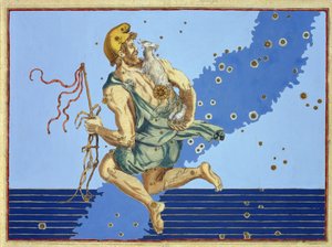 Auriga, a constelação do hemisfério norte, de &39;Uranometria&39; de Johann Bayer, gravada por Alexander Mair (1559-c.1616) 1603 (gravura em cobre colorida à mão)