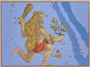 Constelação da Pele de Leão de Hércules, de &39;Uranometria&39; de Johann Bayer, gravada por Alexander Mair (1559-c.1616) 1603 (gravura de cobre colorida à mão)
