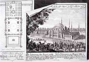 Plano e Vista da Mesquita Suleymaniye, Istambul, de 