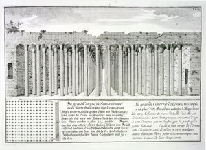 Cisterna sob o Hipódromo, Constantinopla, na Turquia, de &39;Projeto de uma arquitetura histórica&39;, 1721 de Johann Bernhard Fischer von Erlach