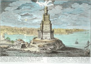 Farol em Alexandria, construído por Ptolomeu, o Grande (36-depois de 30 aC), Egito, de Entwurf einer historischen Architektur, gravado por Johann Adam Delsenbach (1687-1765) 1721