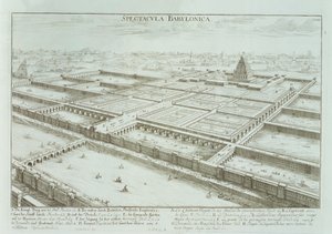 Vista panorâmica do Palácio Real e Jardins Suspensos da Babilônia, de &39;Design of a Historic Architecture&39;, 1721 de Johann Bernhard Fischer von Erlach