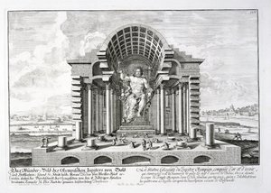 A estátua de Zeus olímpico por Fídias, placa 5 de &39;Design de uma arquitetura histórica&39;, gravada por Johann Adam Delsenbach (1687-1765) 1721 de Johann Bernhard Fischer von Erlach