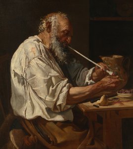 Velho camponês acendendo um cachimbo, c. 1660.