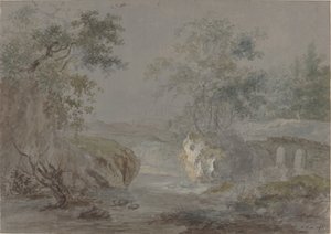 Penhascos arborizados ao longo de um rio de Johann Caspar Huber
