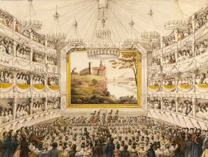 Áustria, Viena, Interior do Teatro an der Wien (Teatro de Viena), impressão em aquarela de J.C. Schoeller de Johann Christian (after) Schoeller