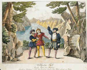 Cena de "William Tell" de Gioachino Rossini, gravada por Zincke (gravura colorida) de Johann Christian (after) Schoeller
