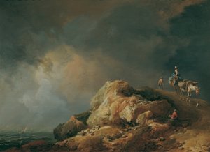 Paisagem Costeira com Animais de Mula de Johann Christian Brand