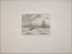 Mar agitado com dois mastros e veleiro de Johan Christian Dahl