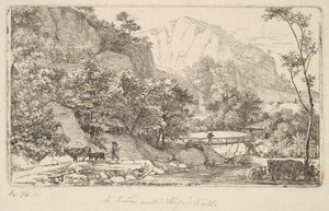 Camponês com vaca e bezerro, em Unterberg, perto de Berchtesgaden, 1818. de Johann Christian Erhard