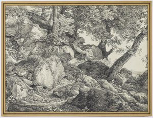 No Parque do Palazzo Chigi, Ariccia, 1818 (grafite e giz preto sobre papel) de Johann Christian Reinhardt