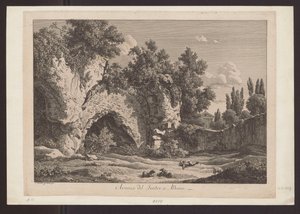 Vista do teatro em Albano (Pastor com ovelhas entre ruínas) de Johann Christian Reinhart