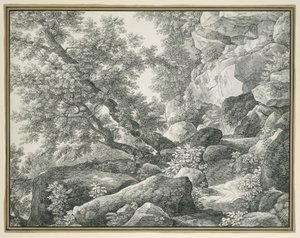 Paisagem rochosa com árvores de Johann Christian Reinhart