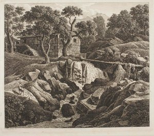 Paisagem com roda de moinho de Johann Christian Reinhart