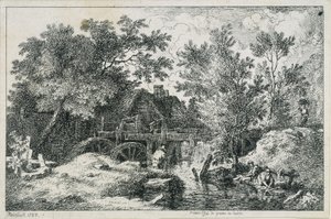 Paisagem com moinho de água (primeira tentativa de gravura em cobre) de Johann Christian Reinhart