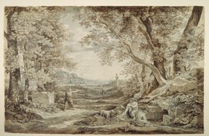 Paisagem com monumentos antigos («A invenção do capitel coríntio») de Johann Christian Reinhart