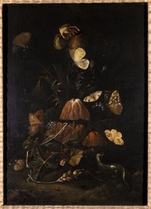 Flores com borboletas e lagarto (óleo em madeira de carvalho) de Johann Christian Thomas Winck