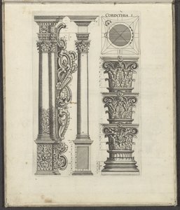 Colunas e capitais da ordem coríntia Corinthia .I. (título no objeto) Cinco Ordens de Arquitetura (título da série) de Johann Christoph Feinlein