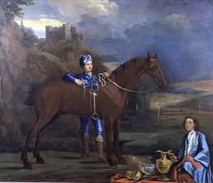 Retrato de um cavalo de corrida e Jockey, c.1690 (óleo sobre tela) de Johann Closterman