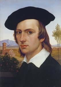 Auto-retrato com boina antes de uma paisagem romana de Johann David Passavant