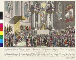 Coroação do imperador Leopoldo II ao rei da Hungria em Bratislava, em 15 de novembro de 1790 (gravura em cobre)
