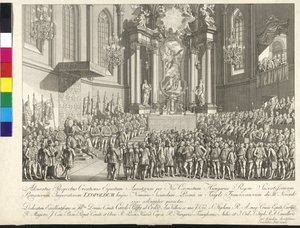 Coroação do imperador Leopoldo II ao rei da Hungria em Bratislava, em 15 de novembro de 1790 (gravura em cobre)
