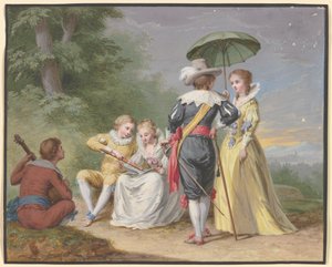 Grupo de músicos à beira da floresta de Johann Friedrich August Tischbein