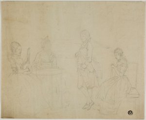 Esboço de Grupo Familiar com Três Mulheres Sentadas e Homem Jovem em Pé de Johann Friedrich August Tischbein