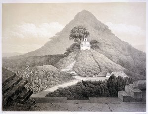 Vista pitoresca do Templo da Cruz, Palenque, placa 20 de "Antigos Monumentos do México", gravada por Hubert Clerget (1818-99) 1866 (litho) de Johann Friedrich Maximilian von (after) Waldeck