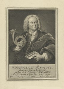 Retrato do trompetista e compositor Gottfried Reiche 1667-1734, 1727. de Johann Friedrich Rosbach