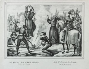 A morte de Jan Hus em Constança, em meados do século XIX. de Johann Friedrich Wentzel
