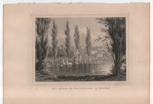 A bacia na Schlossplatz em Potsdam, por volta de 1855 (gravura) de Johann Gabriel Friedrich Poppel