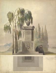 Design para uma Tumba, Rothgeisser em Nuremberga Elevação e Plano do Solo, 1826. de Johann Georg Dürschner