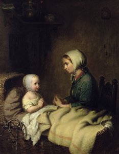 Menininha, dizendo, dela, orações, cama