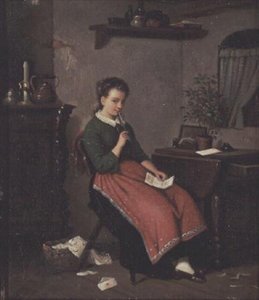 Menina jovem, escrita uma carta amor