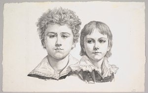 Retrato das crianças Rabe: Hermann, 14 anos e Edmond, 7 anos, verso: prova antes de corr ..., 1822.
