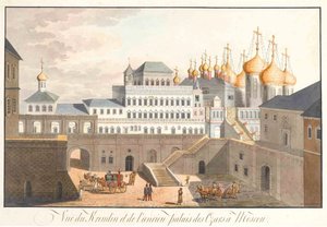 Vista do Kremlin em Moscou. O Palácio Terem, 1813 de Johann Gottlieb Lohrer