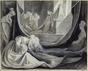 Kriemhild vela o corpo de Siegfried de Johann Heinrich Füssli