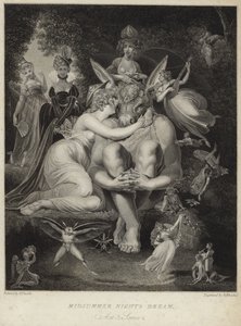 Titania beijando o fundo em um sonho de uma noite de verão de Johann Heinrich Füssli