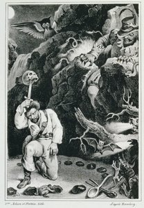 Cena da ópera &39;Der Freischutz&39; de Carl Maria von Weber (1786-1826) litografia de Adam et Hostein