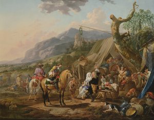 Comandante militar em um acampamento de montanha com merrymakers de Johann Heinrich Roos