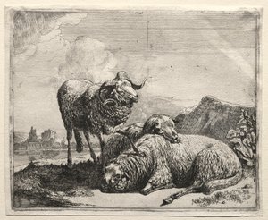 Ram e duas ovelhas, 1665. de Johann Heinrich Roos